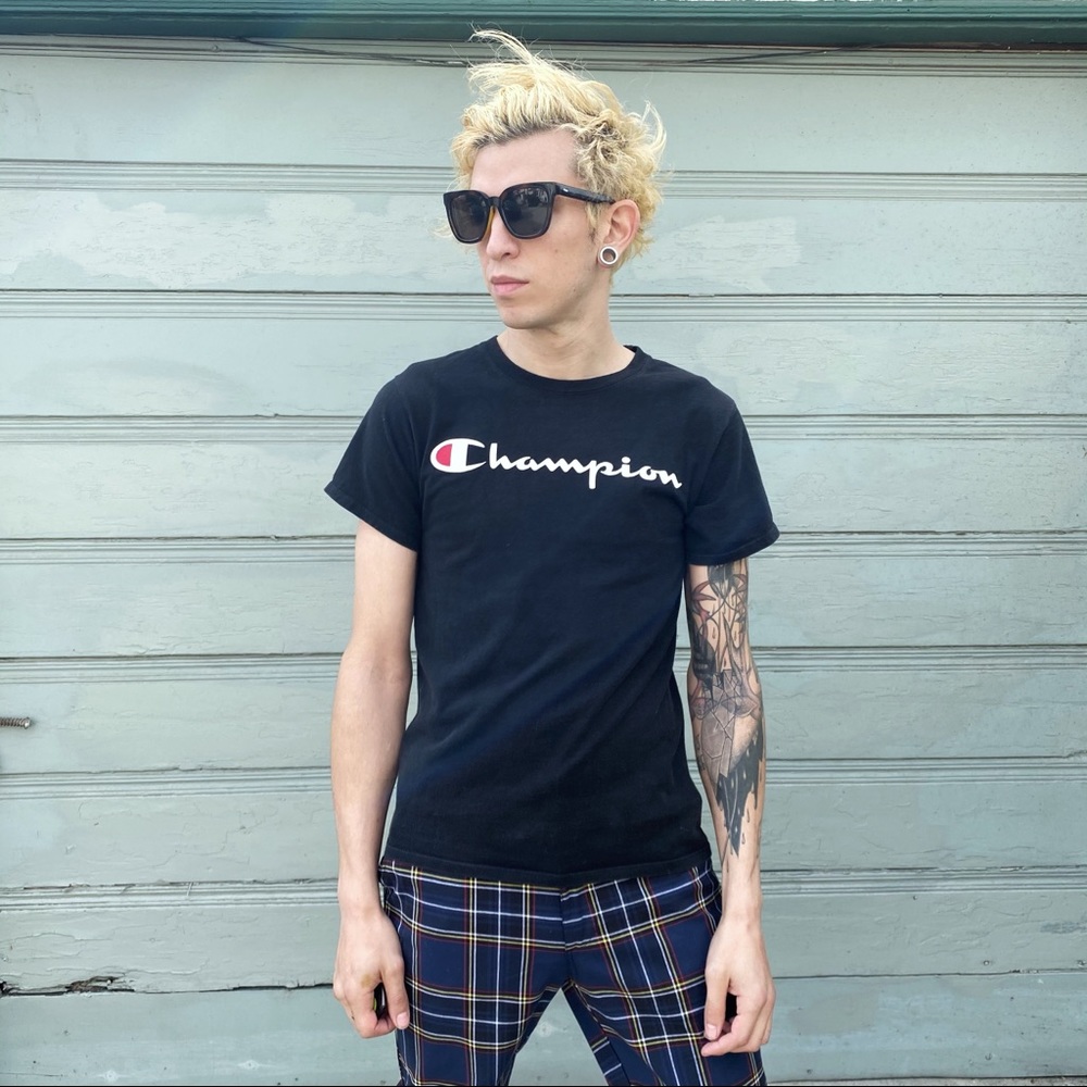 Vintage Black Champion Logo Tshirt